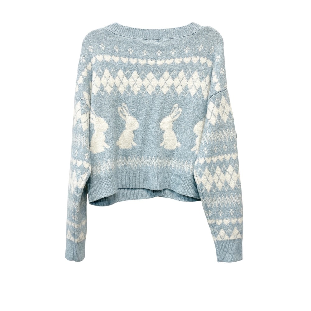 Wild Fable Women's Blue Bunny Argyle Heart Cropped Cardigan Size XL - Picture 3 of 7